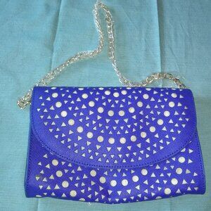 Sondra Roberts Leather Purple/Royal Blue Removable Gold Chain Strap Purse